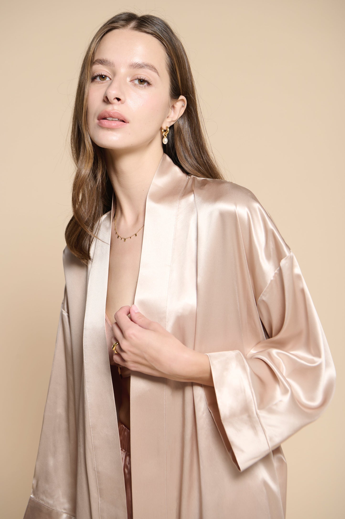 Camille Silk Robe - Champagne