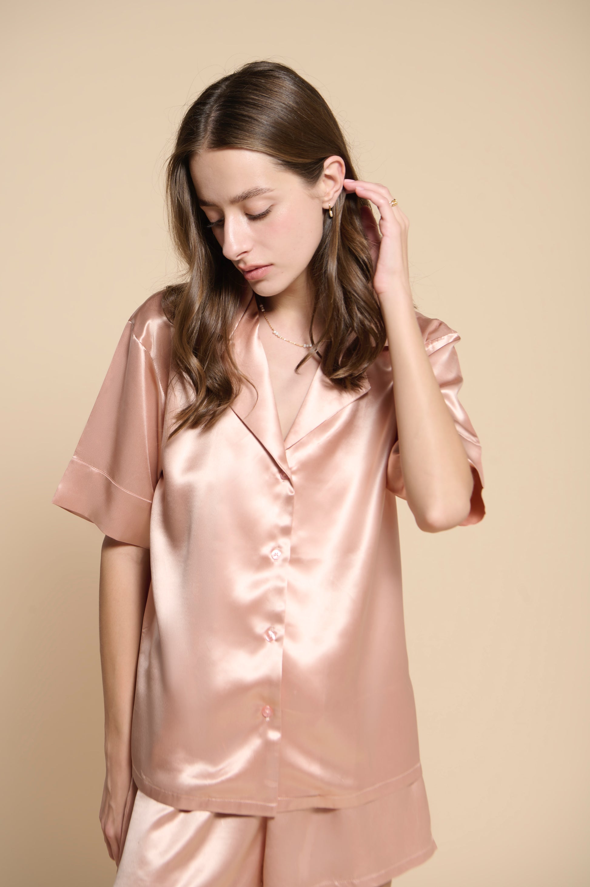 Pyjama Set Rose Gold Silk Pjs Rose Gold Pink Silky Pajamas Rose