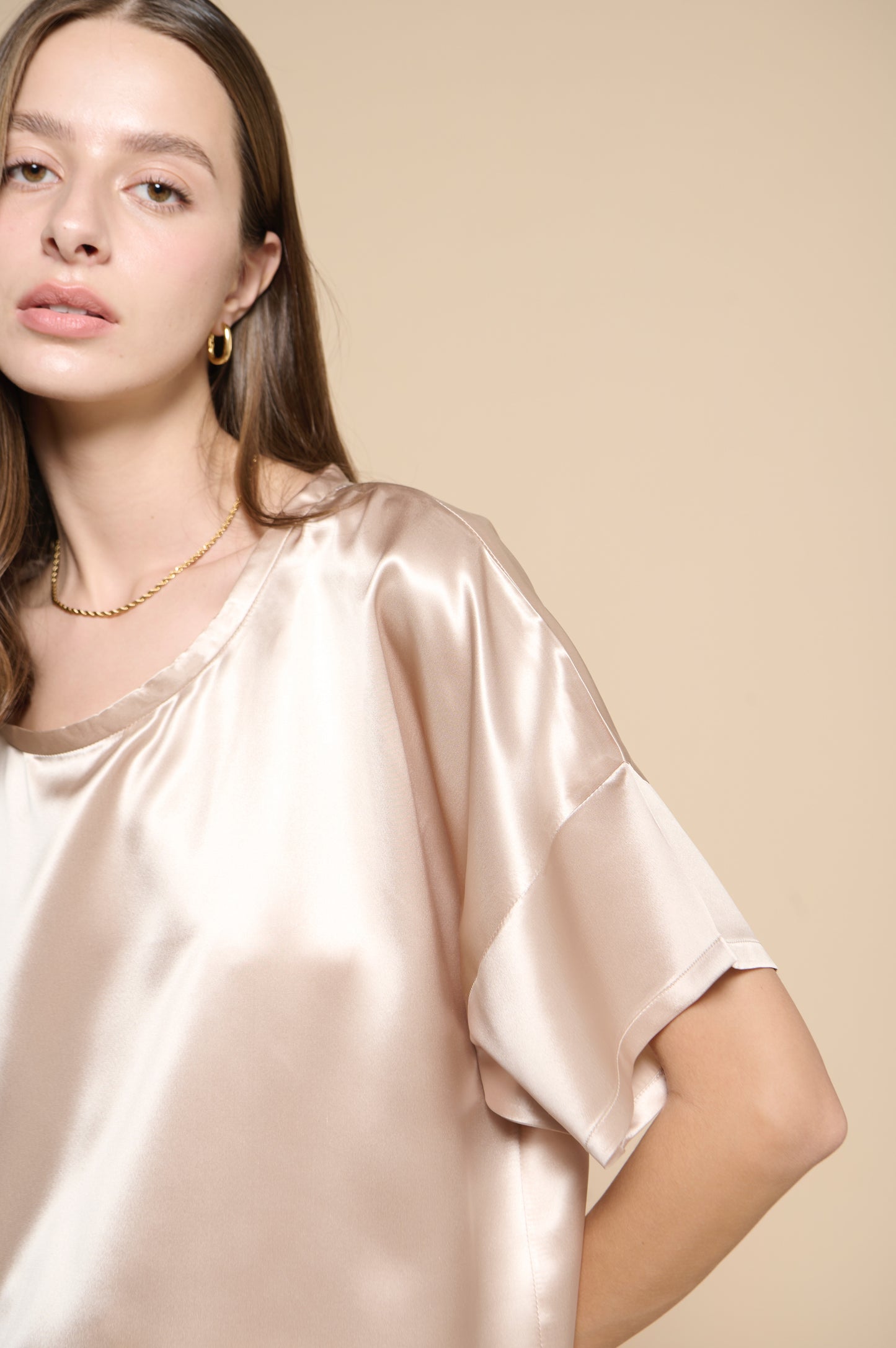 Margot Silk Tee - Champagne