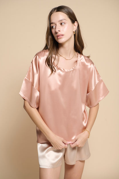 Margot Silk Tee - Rose Gold