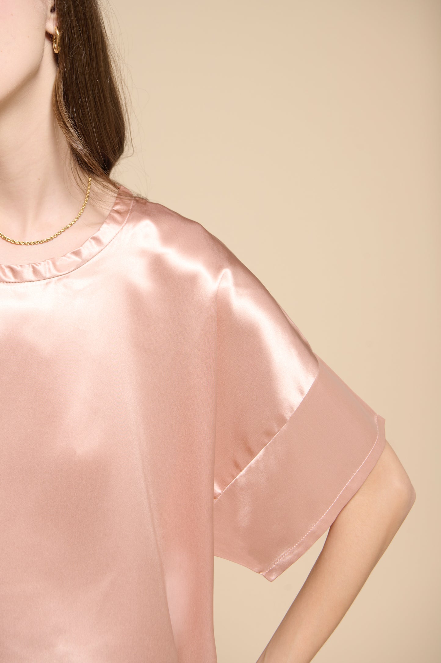 Margot Silk Tee - Rose Gold