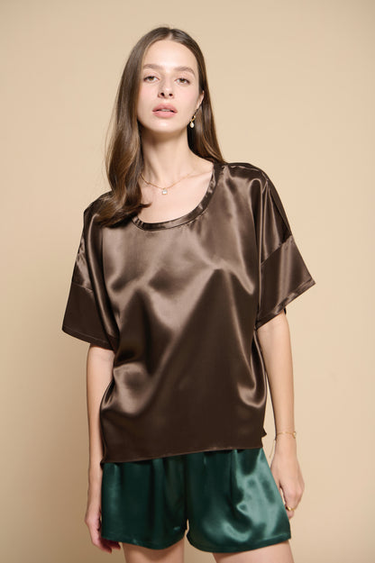 Margot Silk Tee - Cocoa