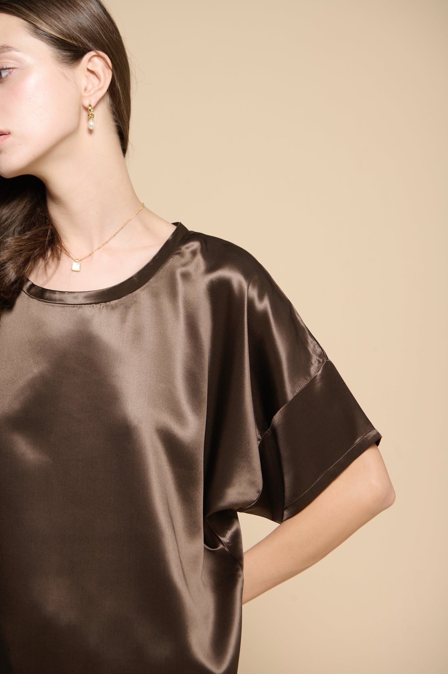 Margot Silk Tee - Cocoa