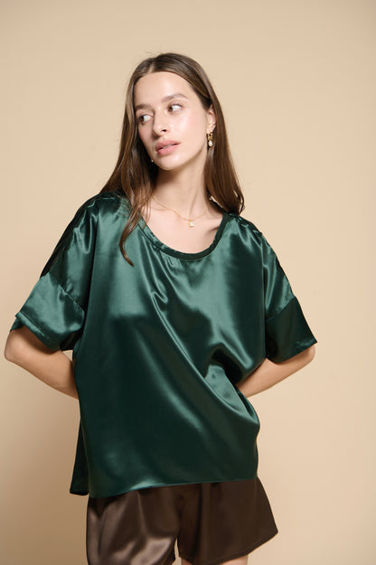 Margot Silk Tee - Pine